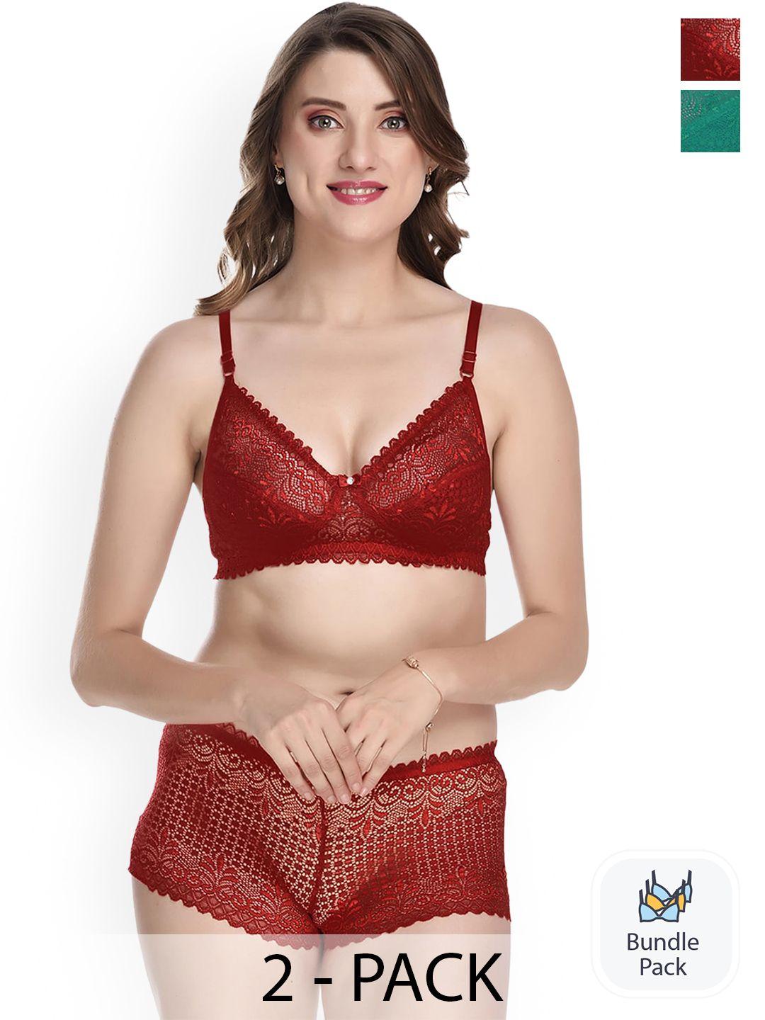 arousy pack pf 2 lingerie set t-rain set_green,maroon_30