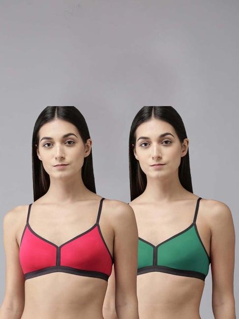 arousy pink & green cotton t-shirt bra - pack of 2