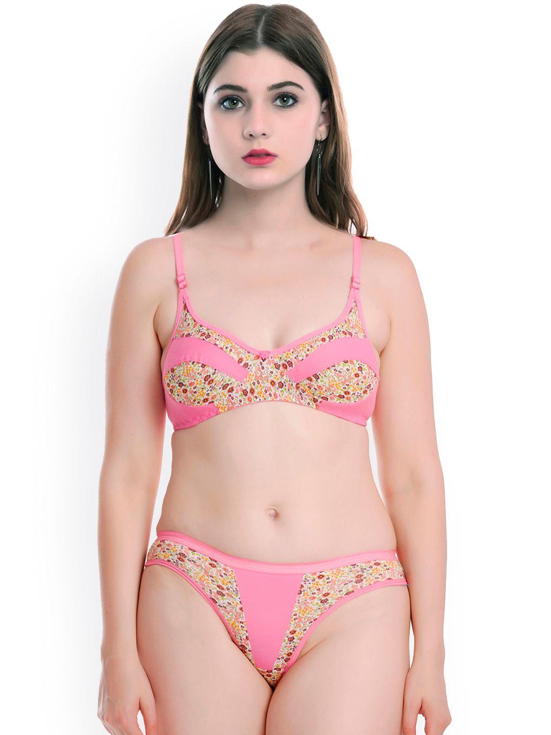 arousy printed cotton non padded lingerie set