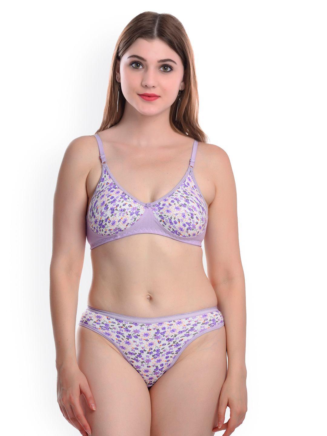 arousy printed mid-rise non-padded cotton lingerie set m_mayurika-set_purple_30