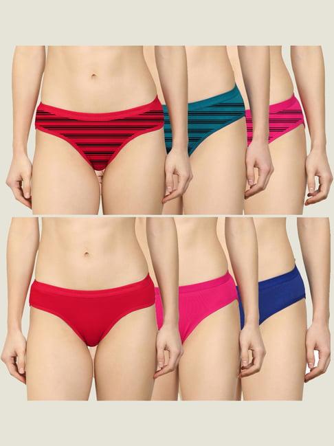 arousy red & pink striped hipster panties - pack of 6