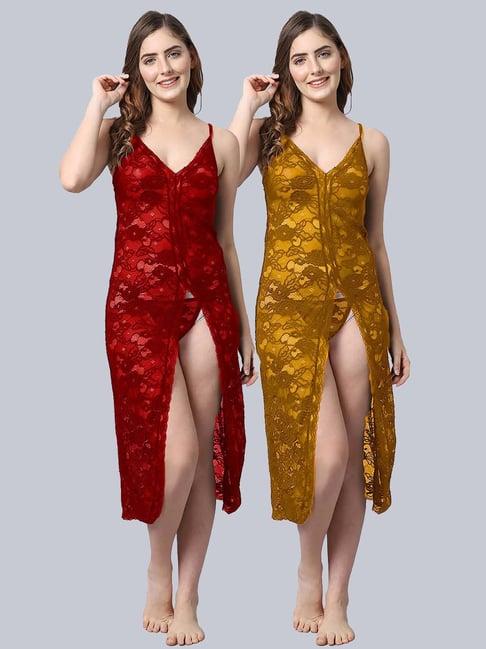 arousy red & yellow self pattern babydolls - pack of 2