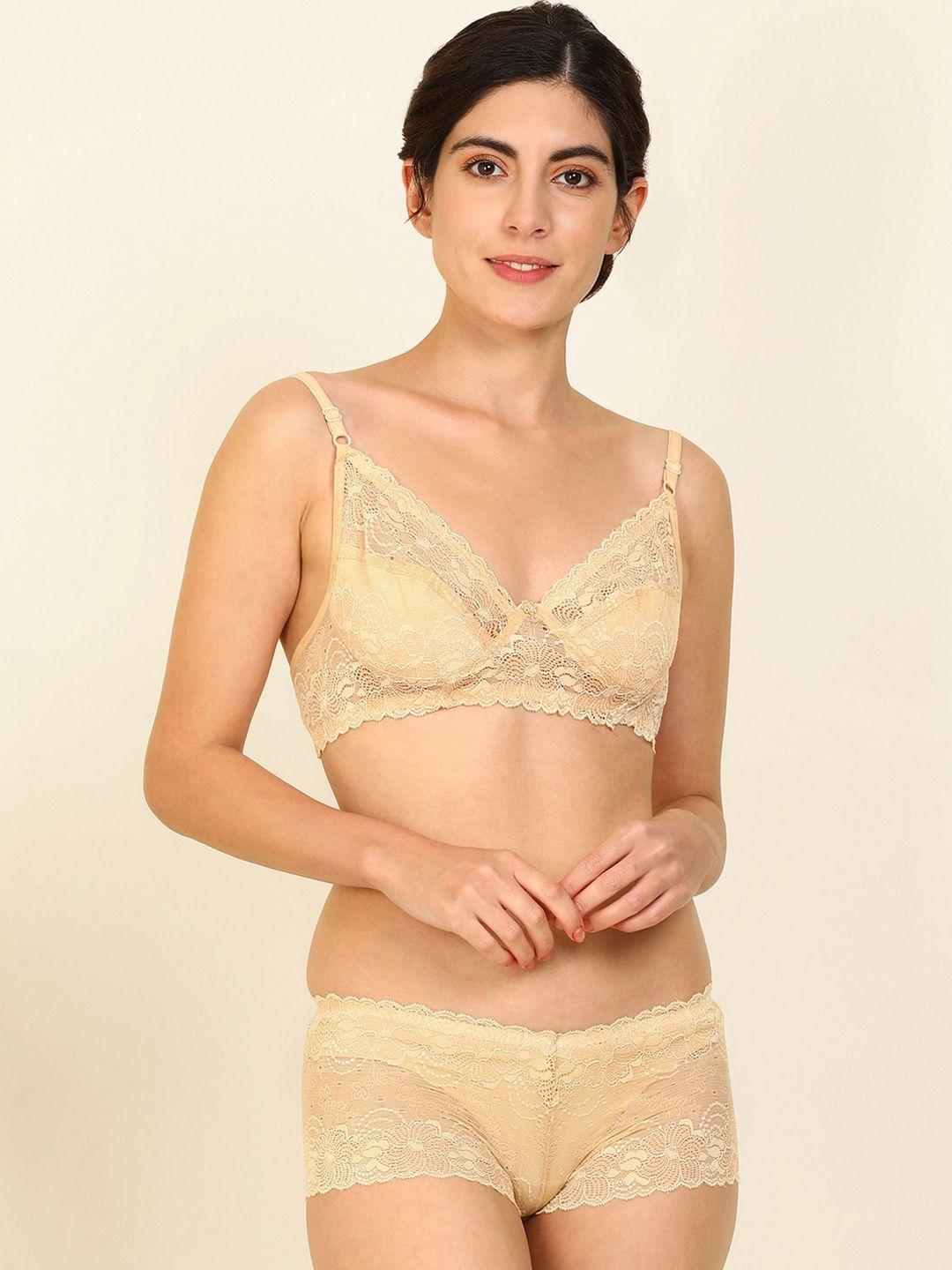 arousy self designed non-wired non padded cotton bra with briefs  r_nikkar set_brown_36