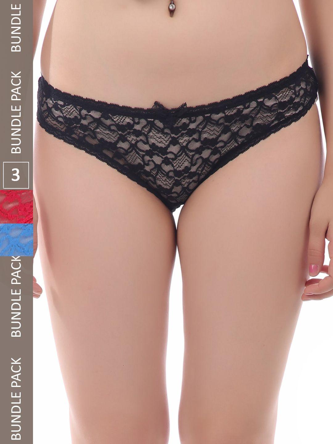 arousy women pack of 3 low-rise self design lace hipster briefs