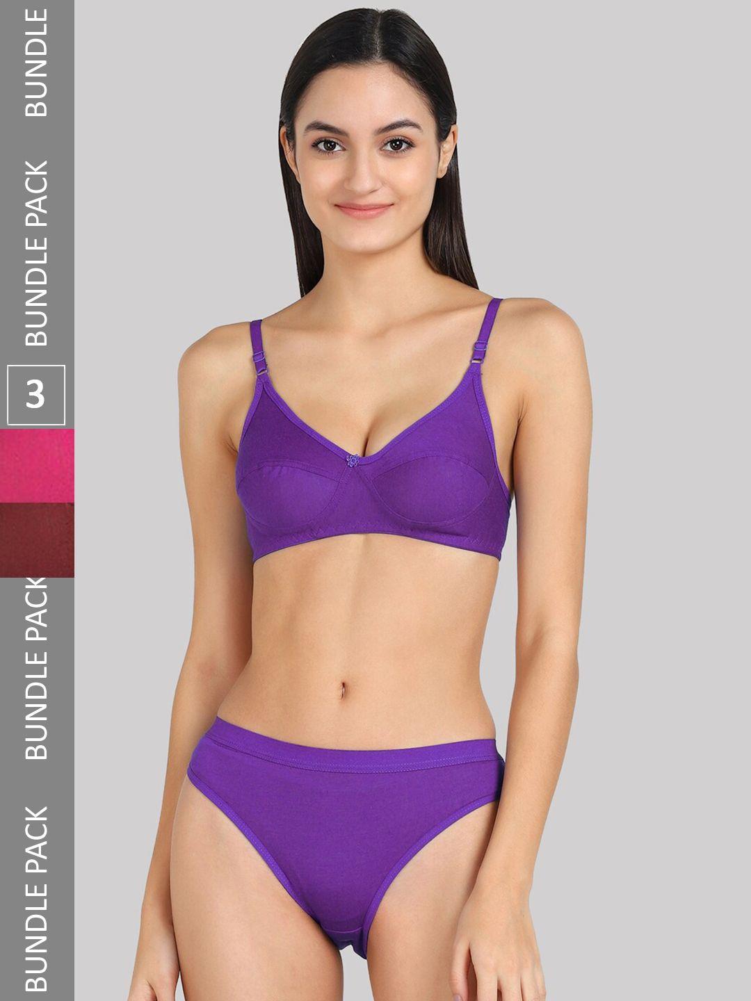 arousy women pack of 3 mid-rise cotton lingerie set e_a-ruchii-set_purple,pink,maroon_30