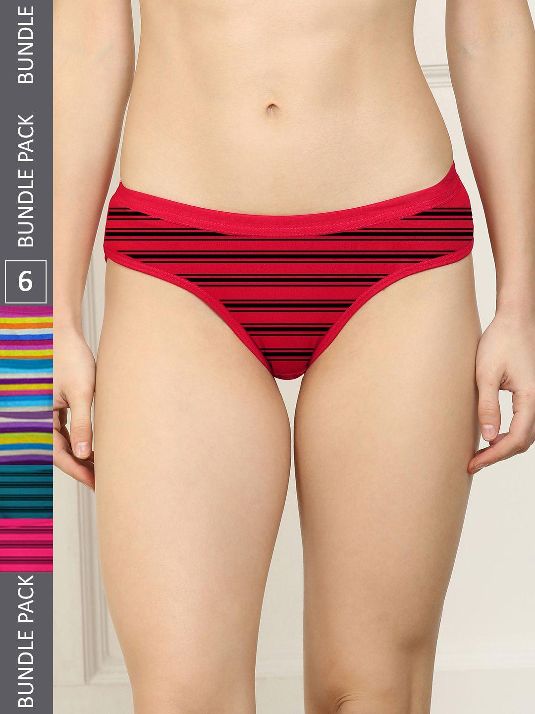 arousy women pack of 6 striped cotton hipster briefs