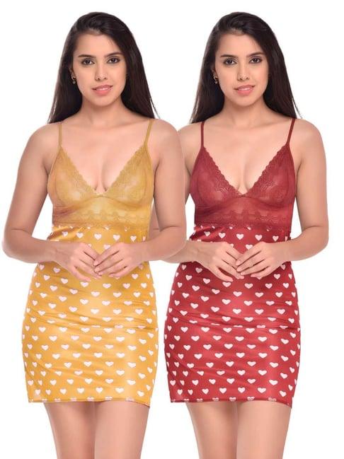 arousy yellow & maroon self pattern babydolls - pack of 2