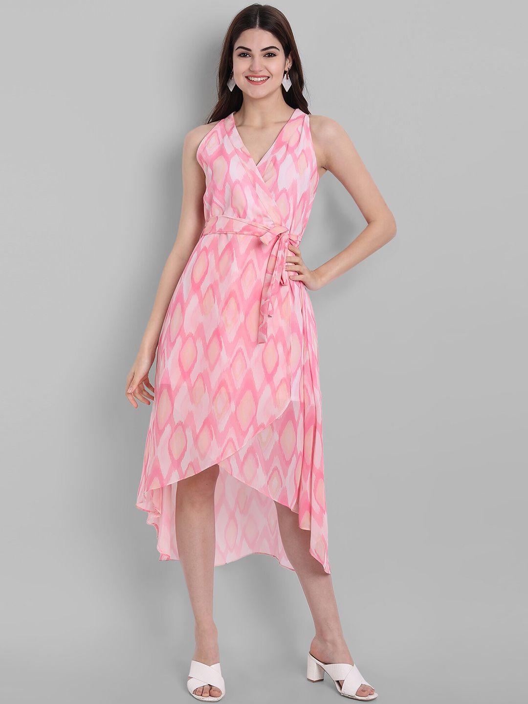 arpora pink printed georgette midi dress