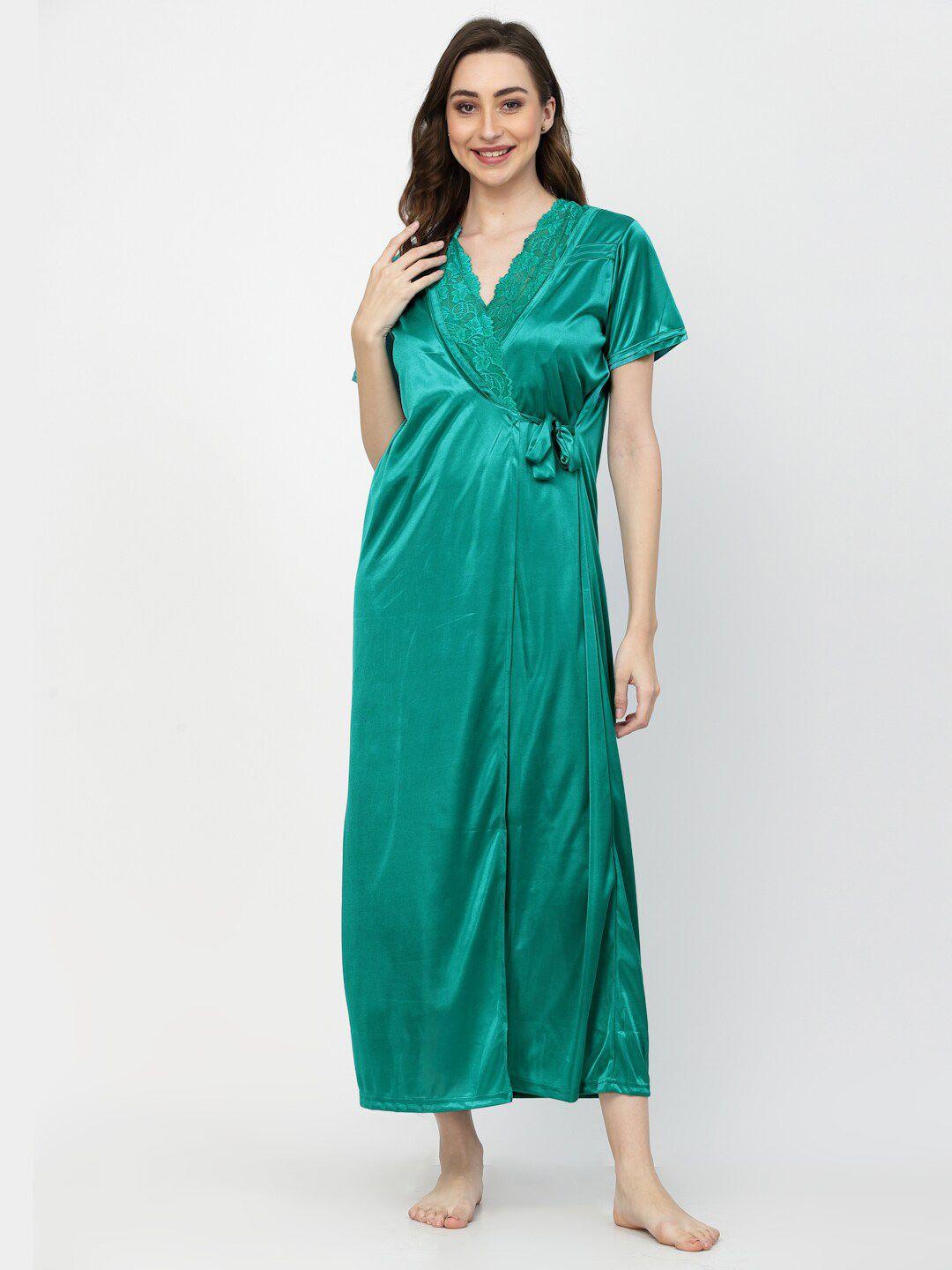 arrabi 2 pieces lace up detail satin nightdress with robe