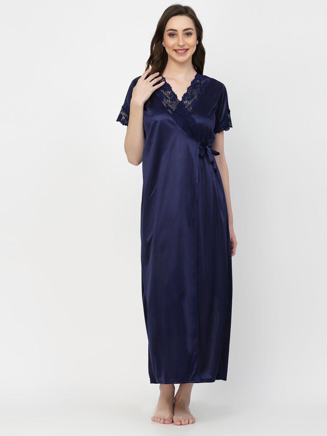 arrabi 2 pieces lace up detail satin nightdress with robe