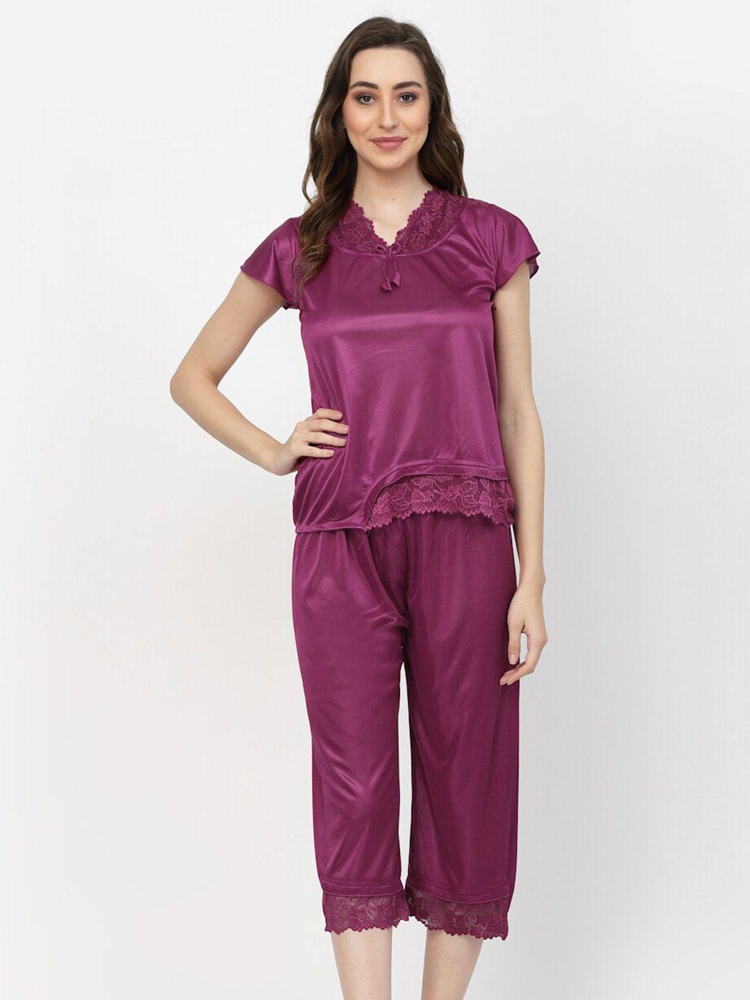 arrabi 3 pieces lace up detail satin nightdress with robe