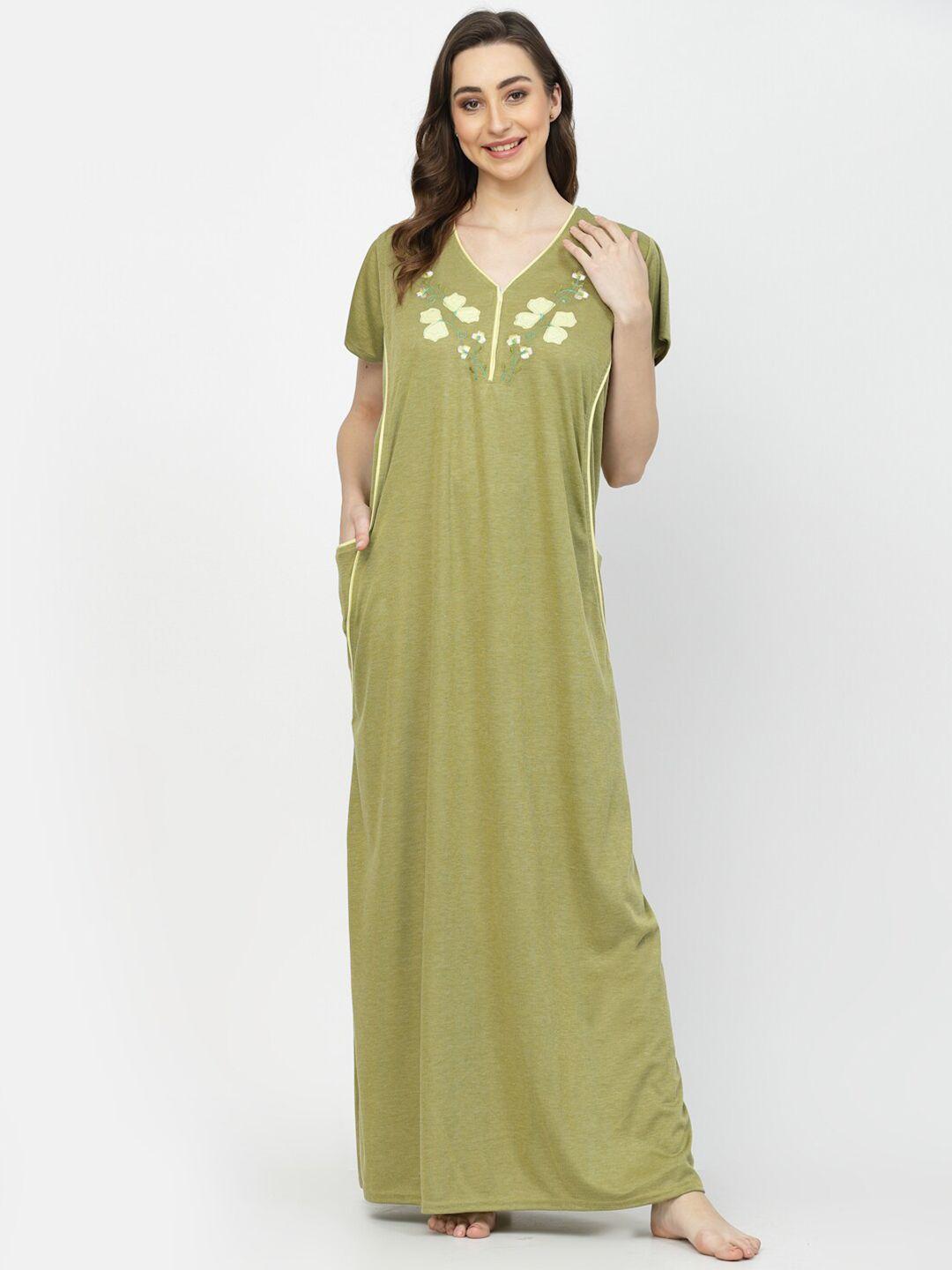 arrabi floral embroidered organic cotton maxi nightdress