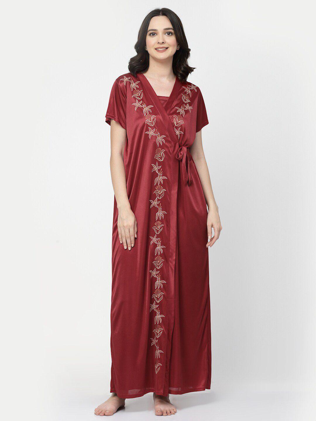 arrabi floral embroidered satin maxi nightdress with robe