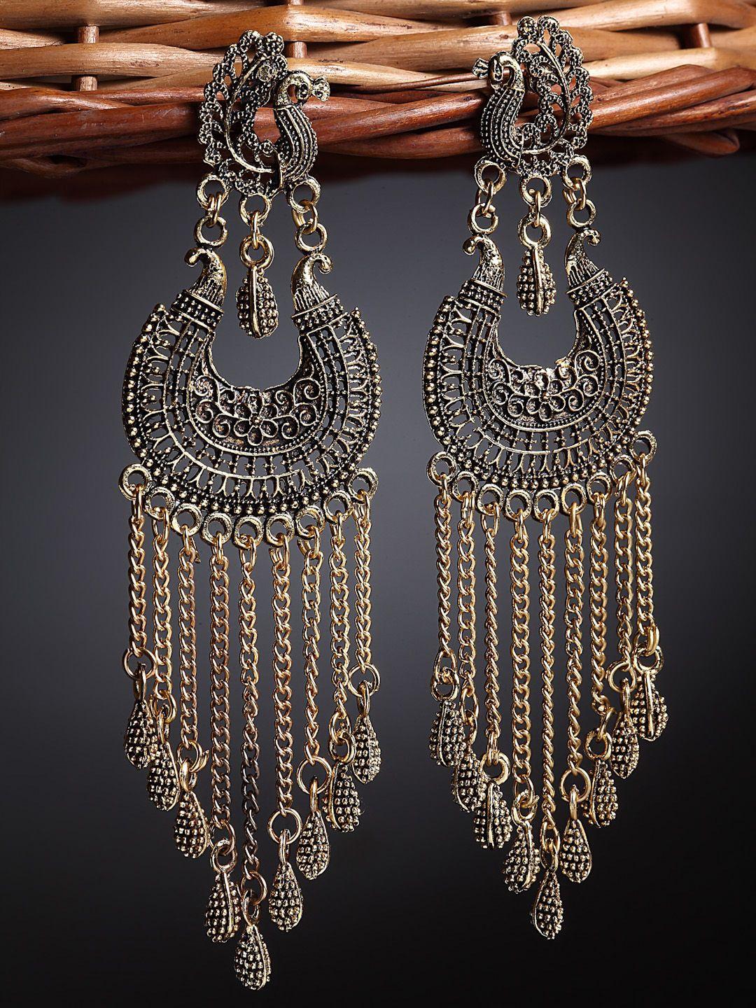 arrabi gold-toned teardrop shaped drop earrings