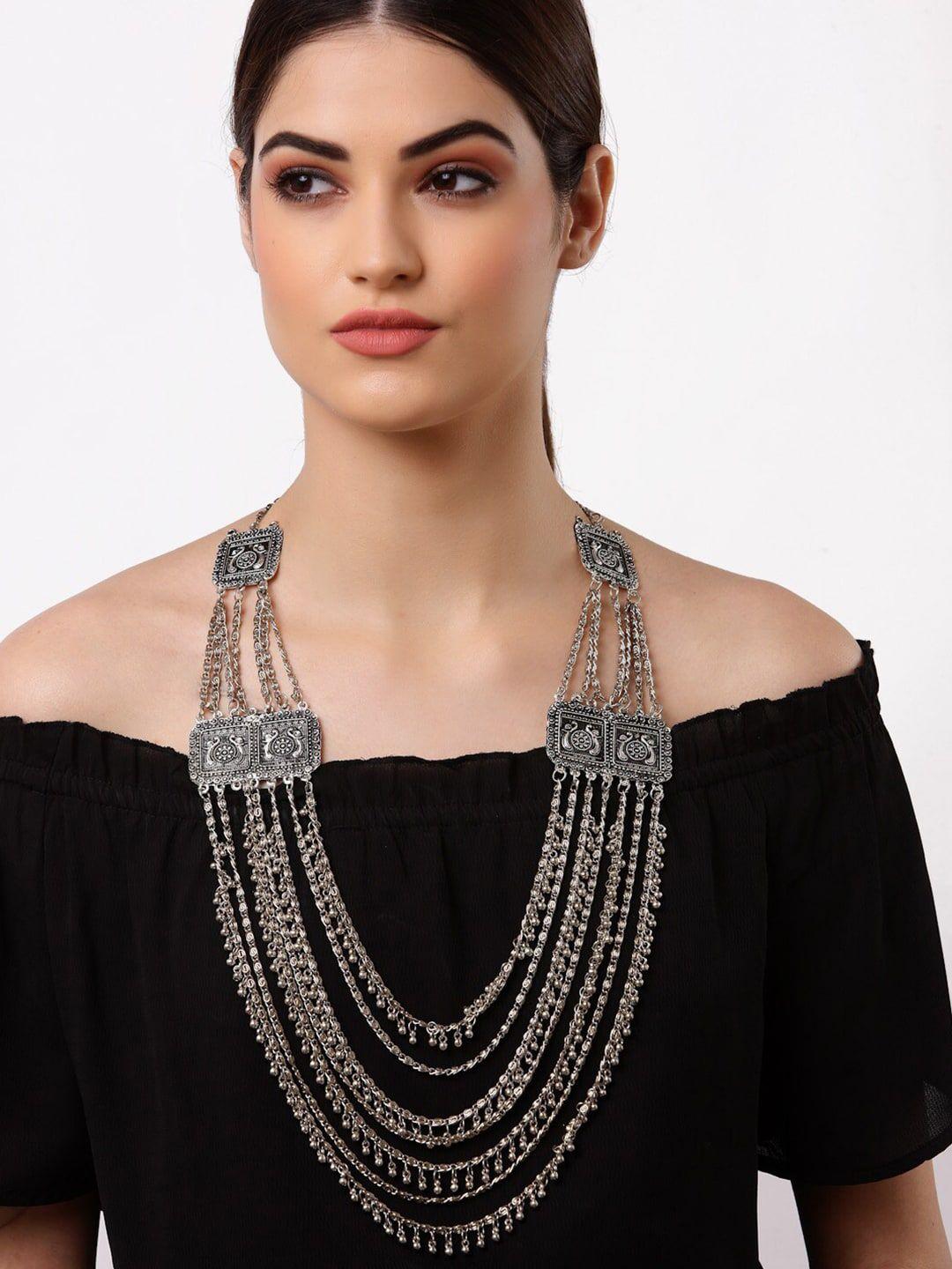 arrabi gunmetal-toned oxidised necklace