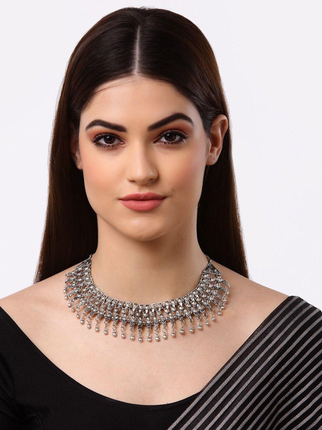 arrabi gunmetal-toned oxidised necklace