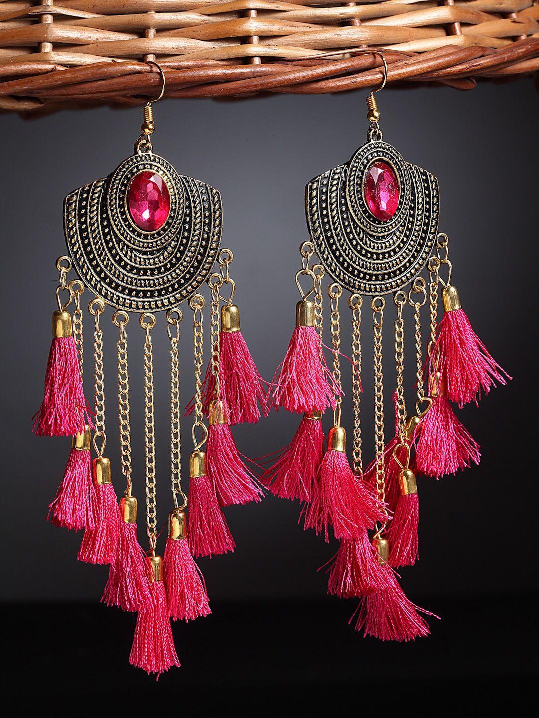 arrabi pink teardrop shaped drop earrings