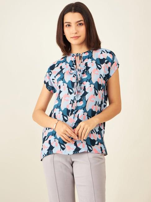arras powder blue fitted floral print top