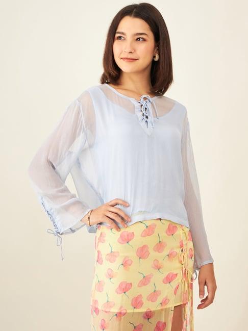 arras powder blue sheer top