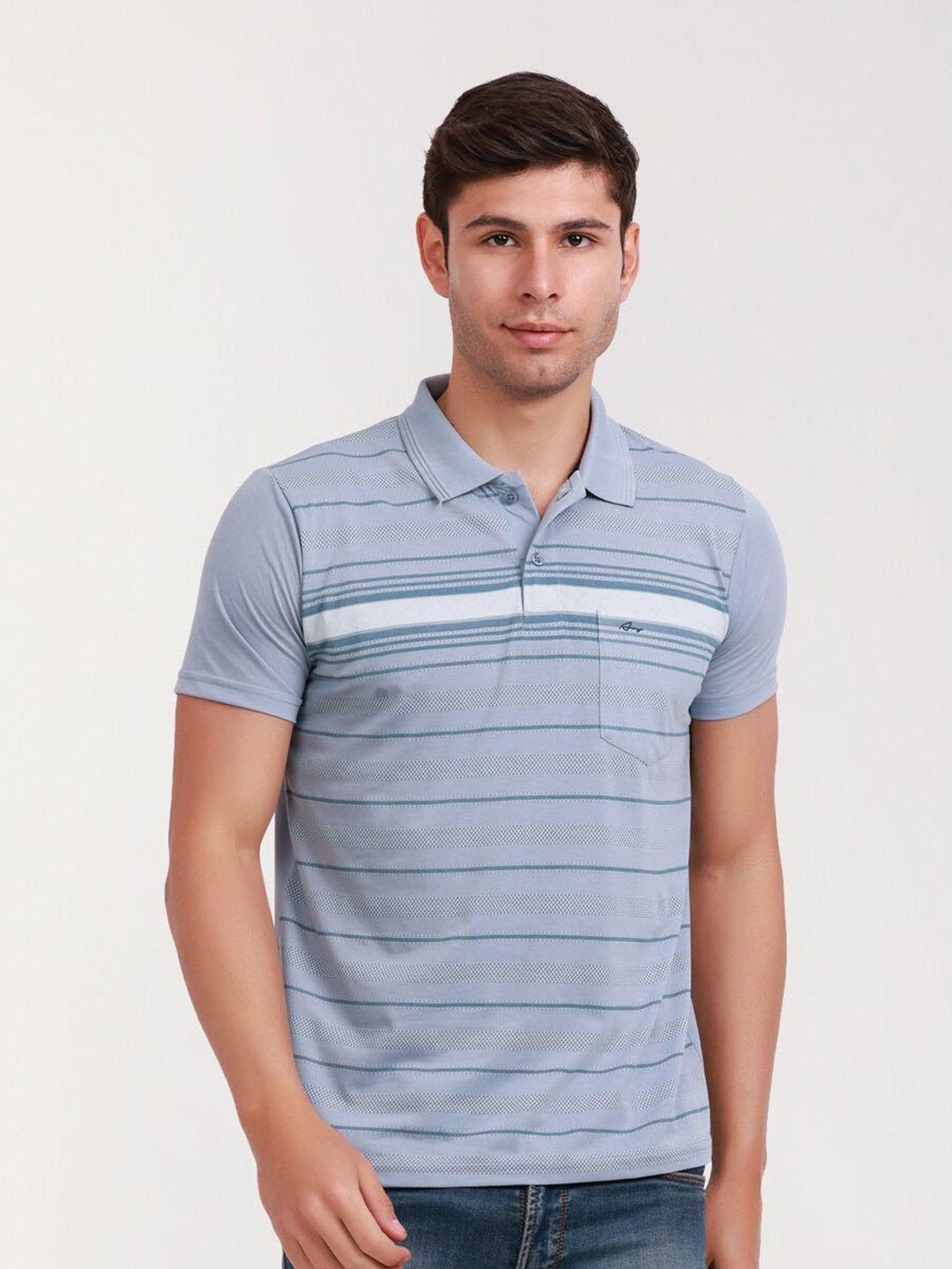 array men striped polo collar pockets t-shirt