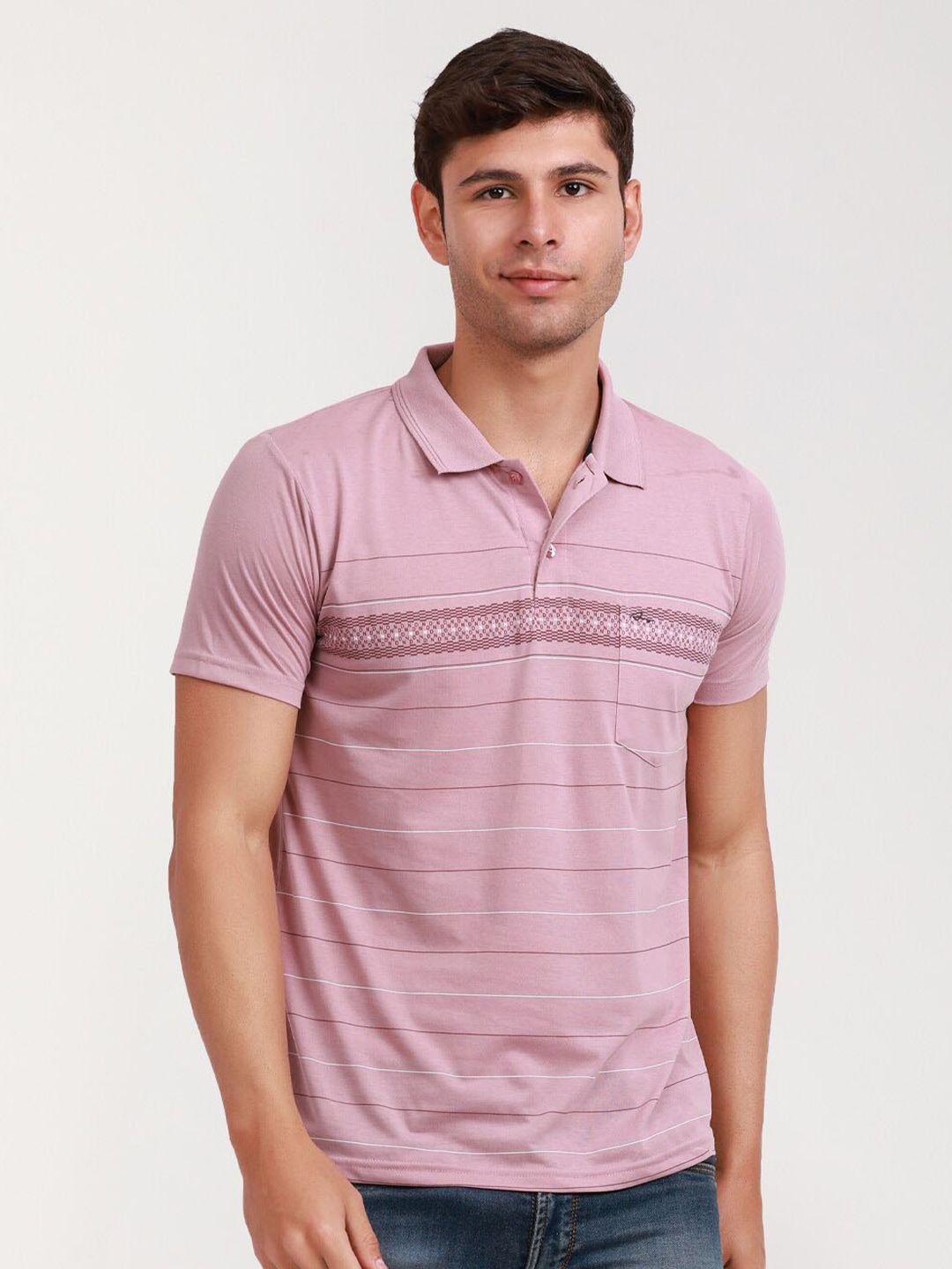 array men striped polo collar pockets t-shirt