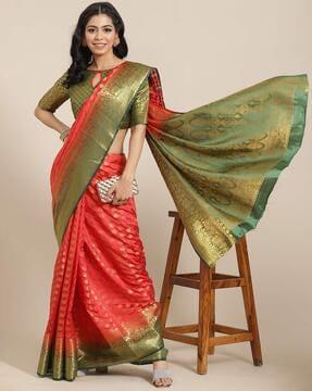 arriva fab women's banarasi cotton silk with zari weaving  party wear saree saree