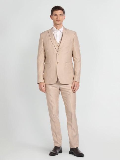 arrow beige regular fit three piece suit