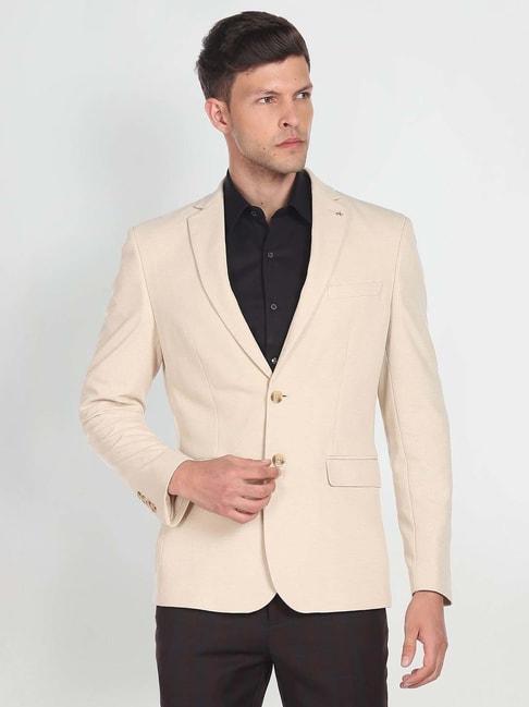 arrow beige slim fit textured blazer