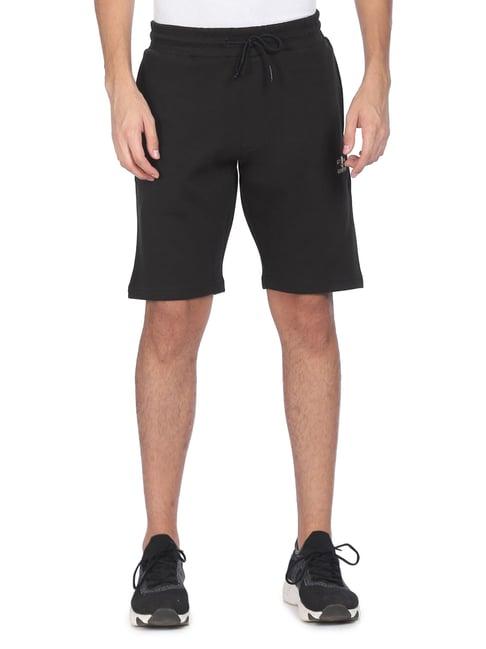 arrow black cotton regular fit self pattern shorts