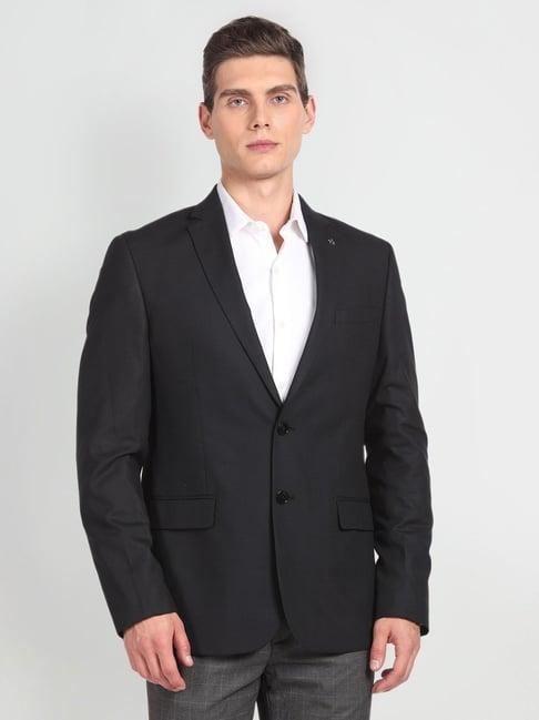 arrow black regular fit self pattern blazer