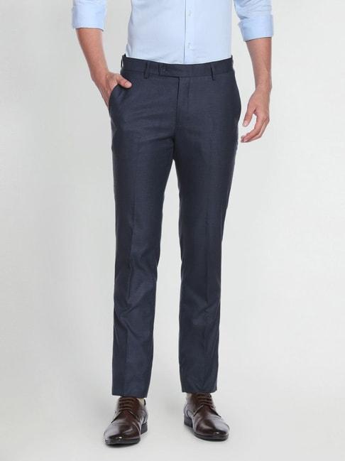 arrow blue regular fit texture trousers