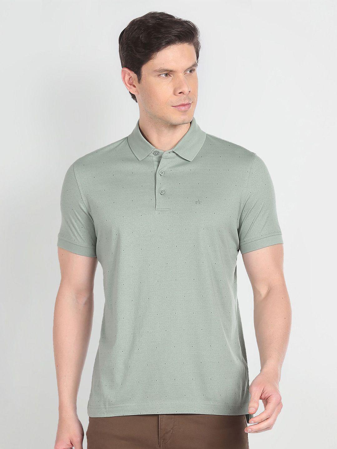 arrow geometric printed polo collar pure cotton t-shirt