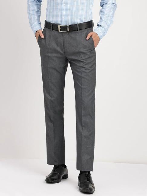 arrow grey regular fit texture trousers