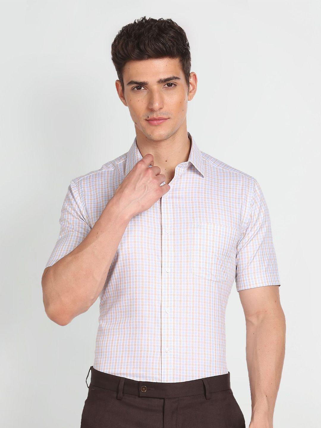 arrow grid tattersall checked pure cotton formal shirt