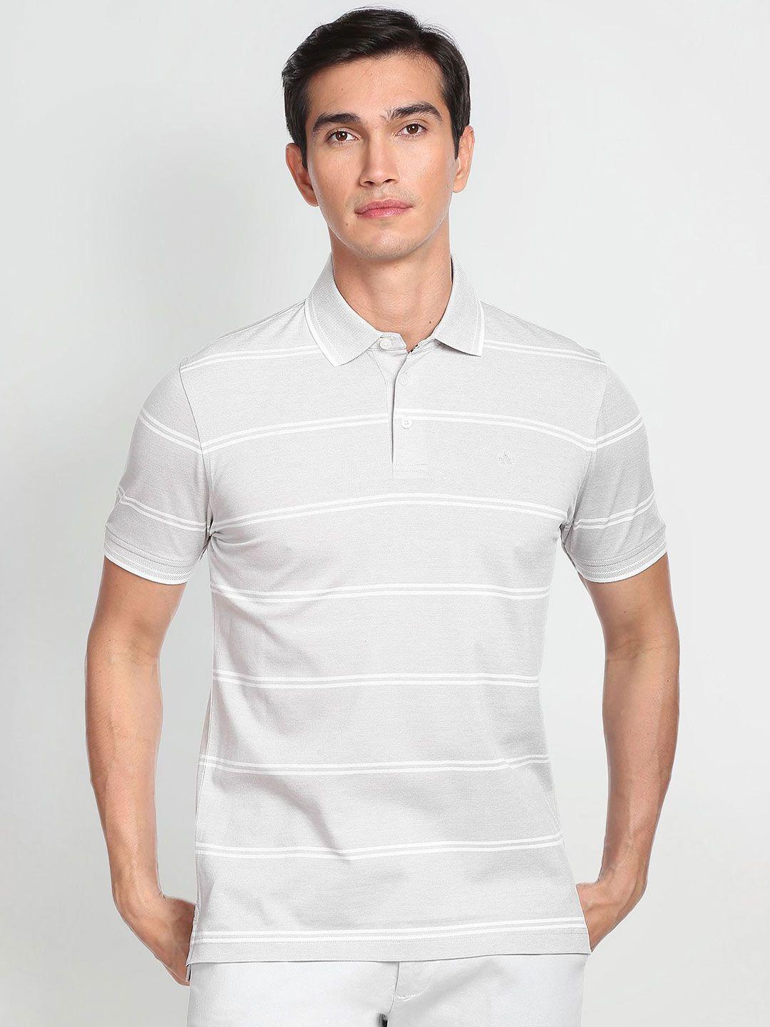 arrow horizontal stripes polo collar cotton t-shirt