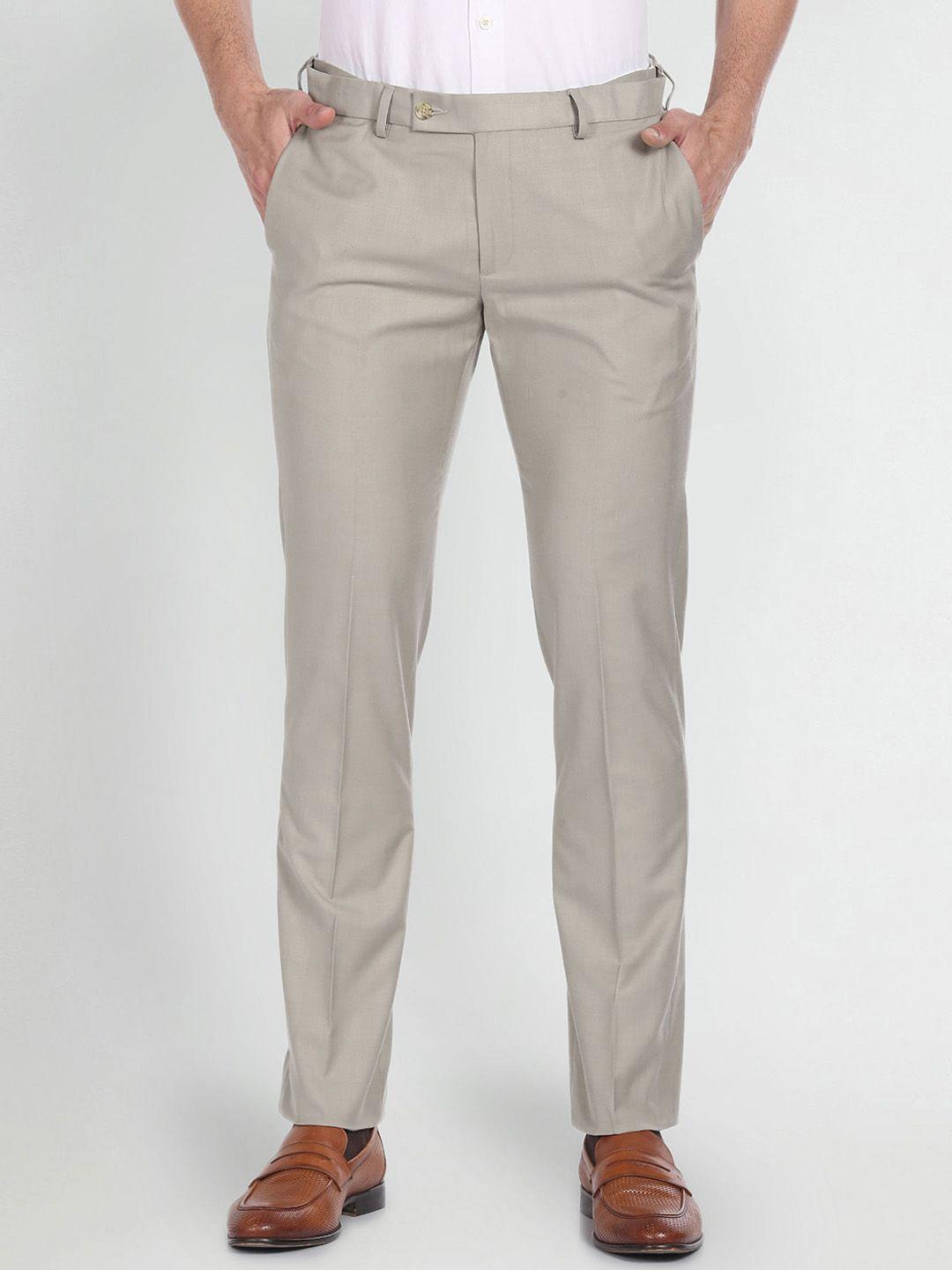 arrow men beige checked chinos trousers