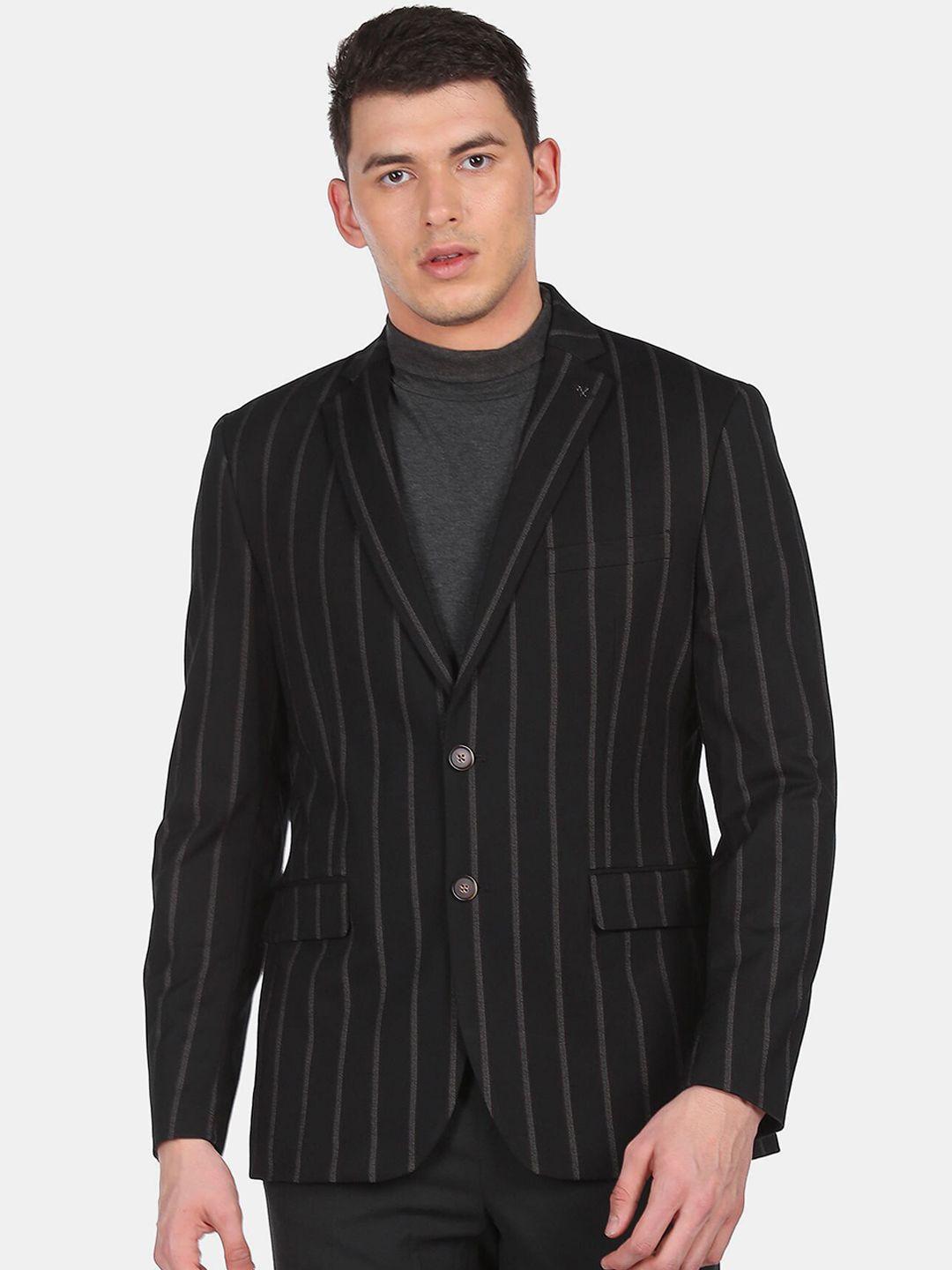 arrow men black striped slim-fit single breasted formal blazer
