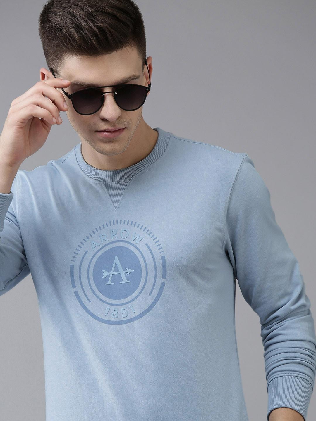 arrow men blue printed regular fit sweatshirt