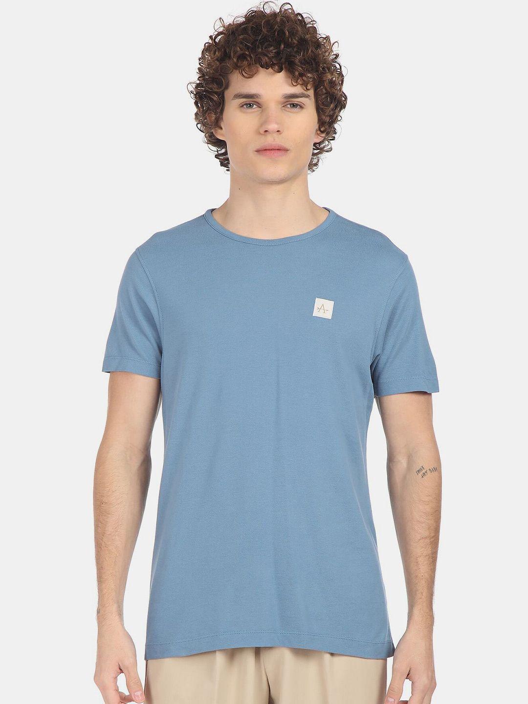 arrow men blue pure cotton t-shirt