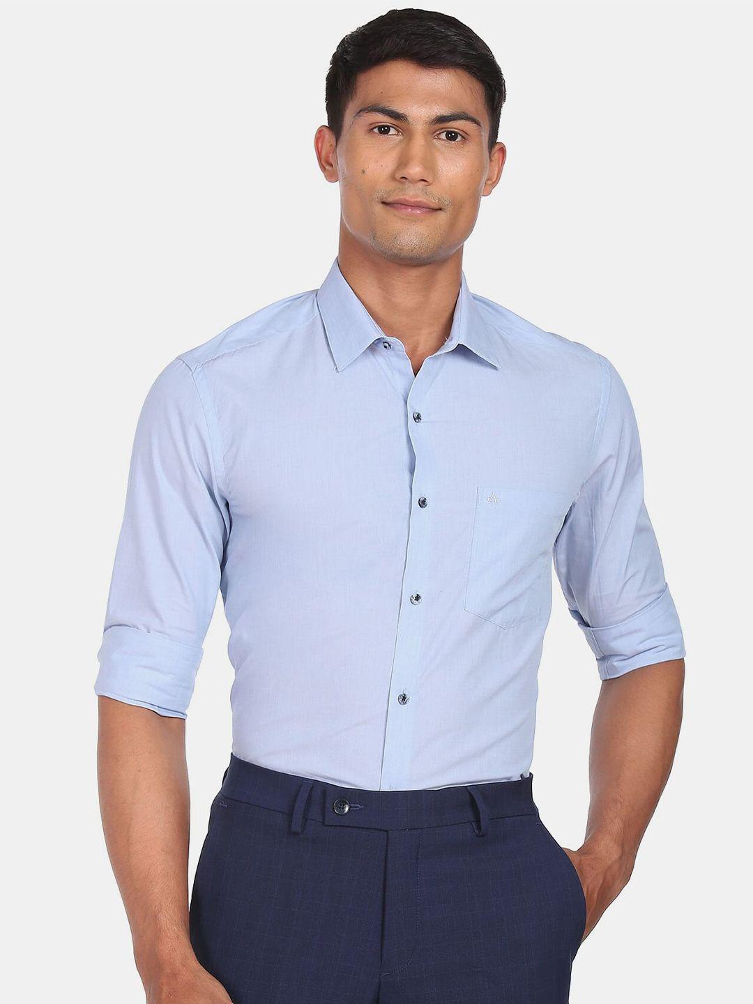 arrow men blue solid cotton slim fit formal shirt