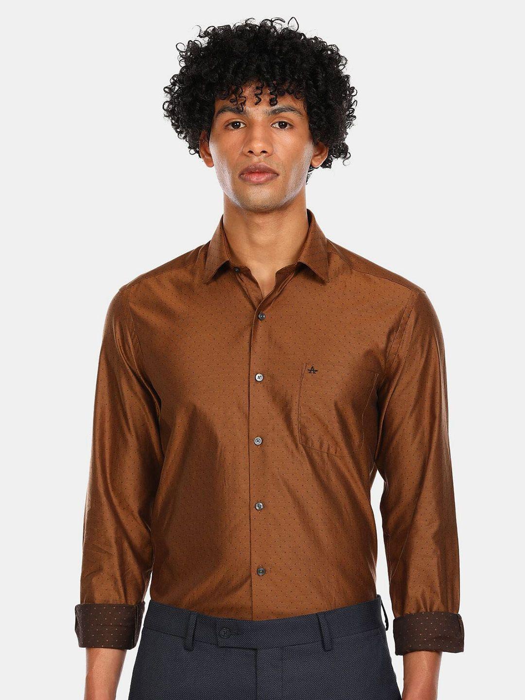 arrow men brown printed casual shirt