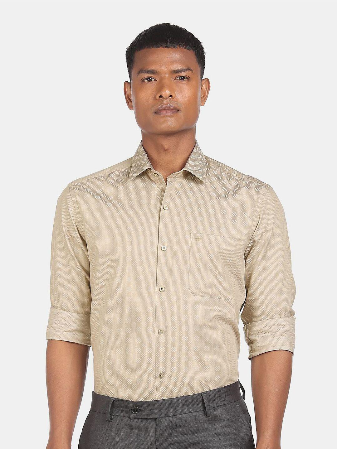 arrow men brown slim fit printed pure cotton formal shirt