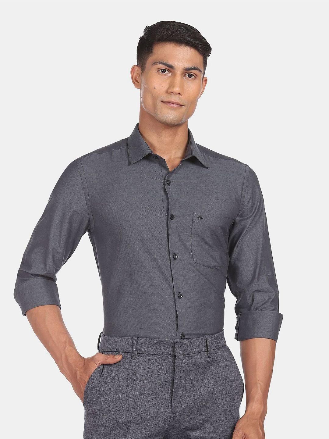 arrow men charcoal solid dobby cotton formal shirt