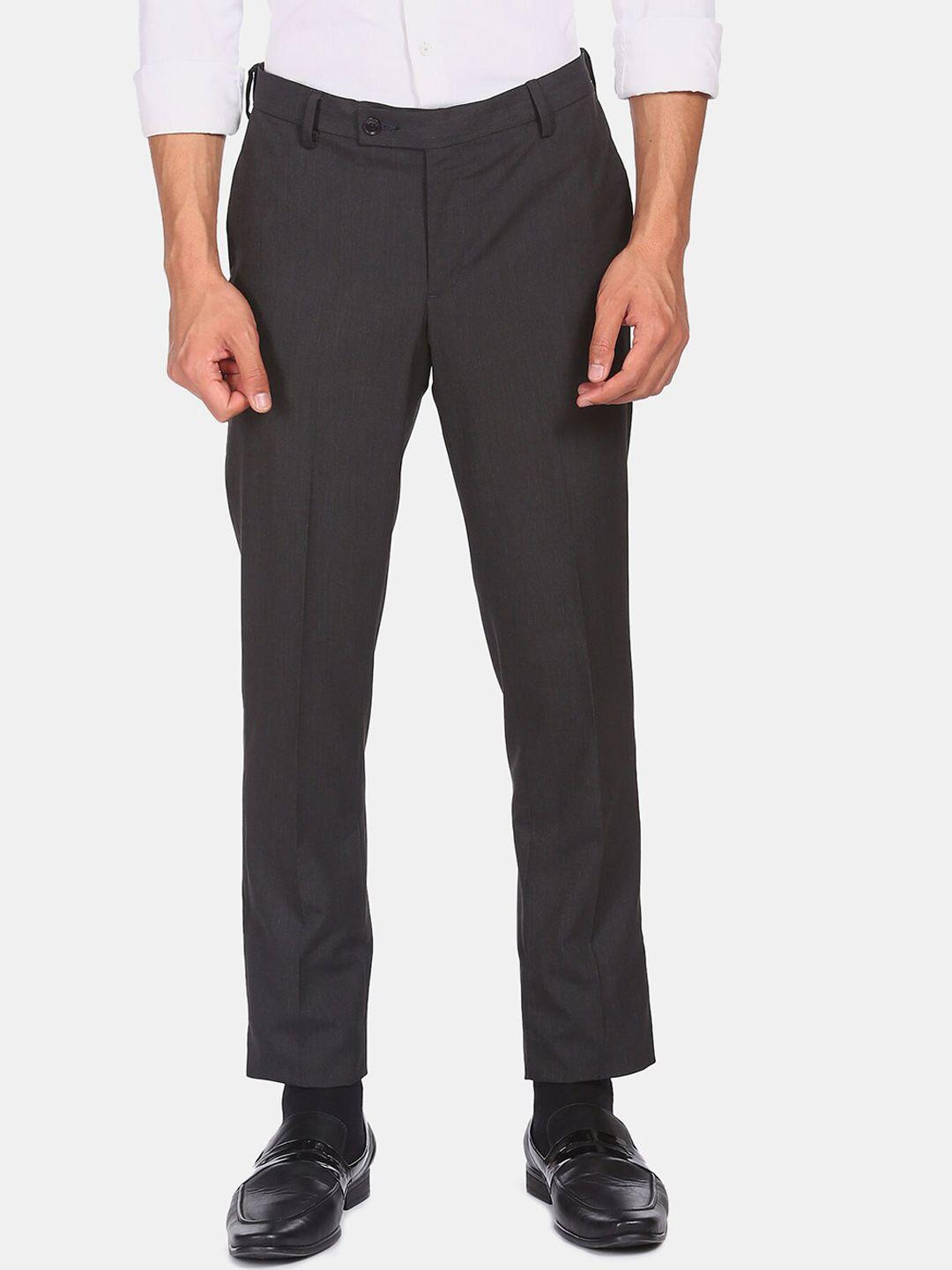 arrow men grey flat front solid formal trousers