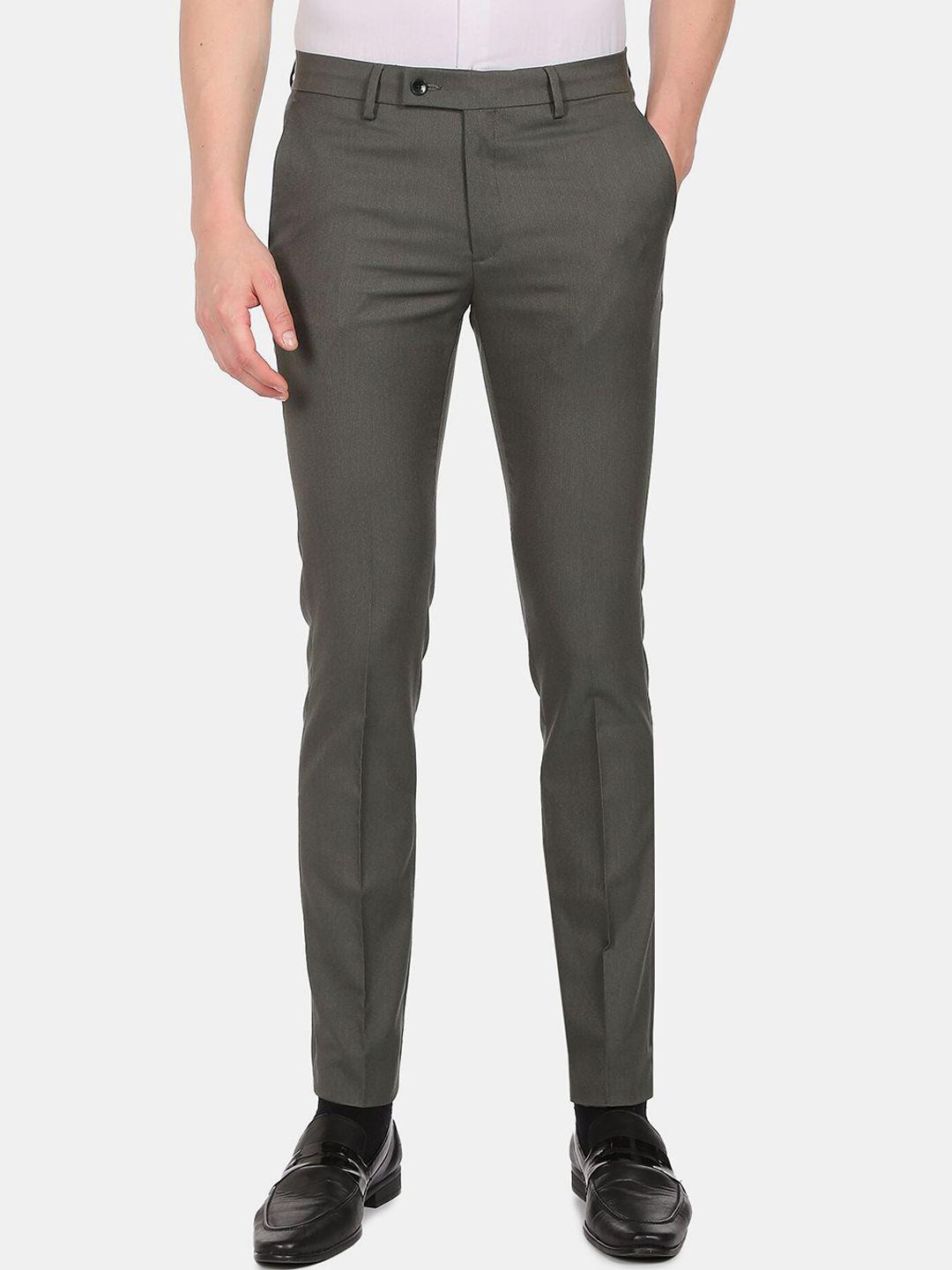 arrow men grey solid formal trousers