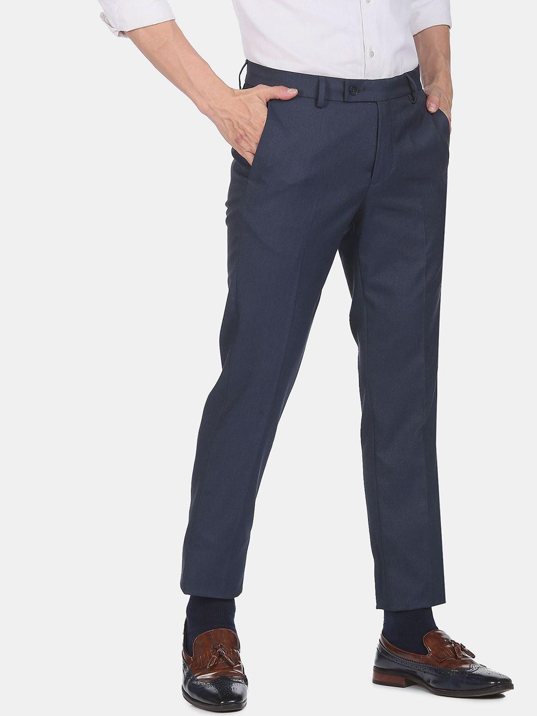 arrow men navy hudson tailored fit solid formal trousers