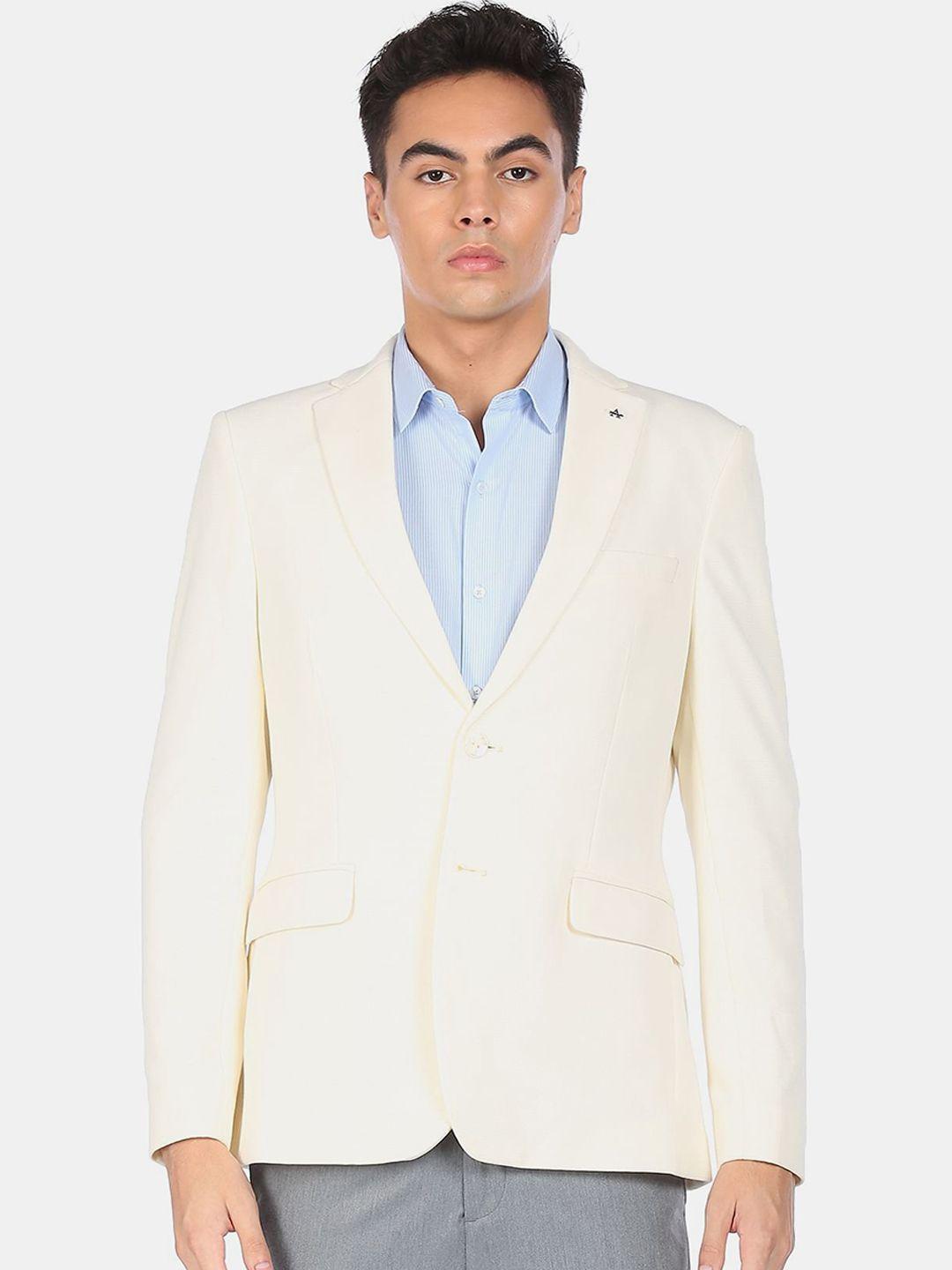 arrow men off- white solid single-breasted slim-fit blazers