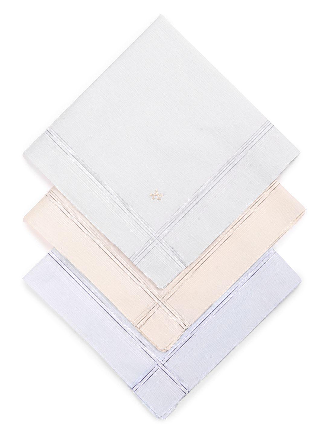 arrow men pack of 3 logo embroidered striped pure cotton handkerchiefs