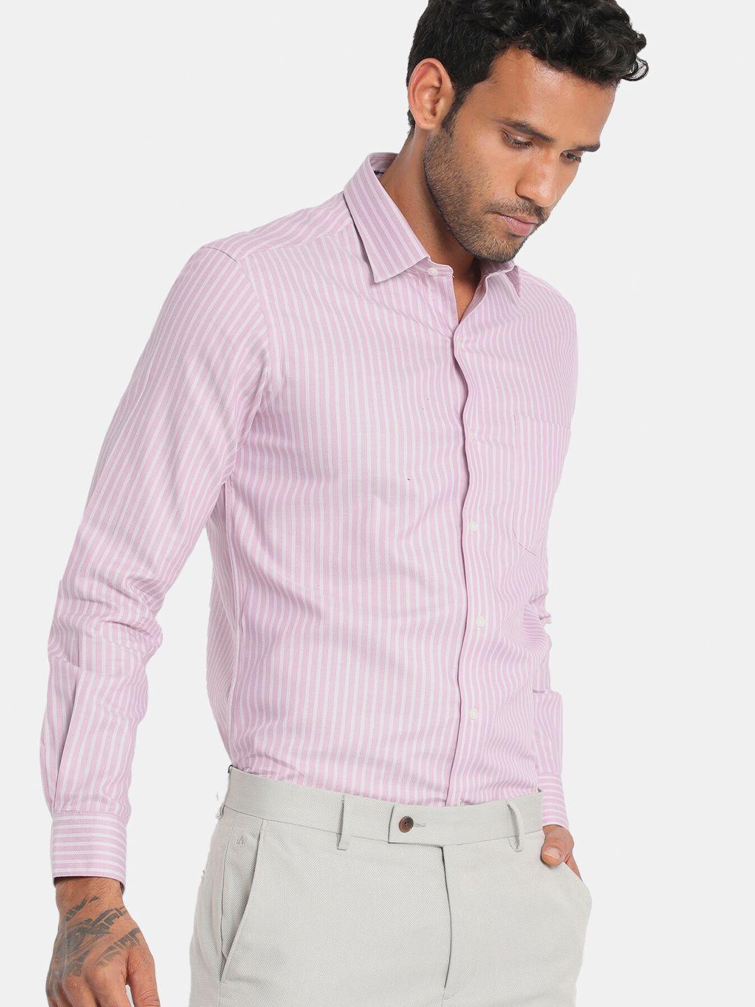 arrow men pink slim fit opaque striped casual shirt