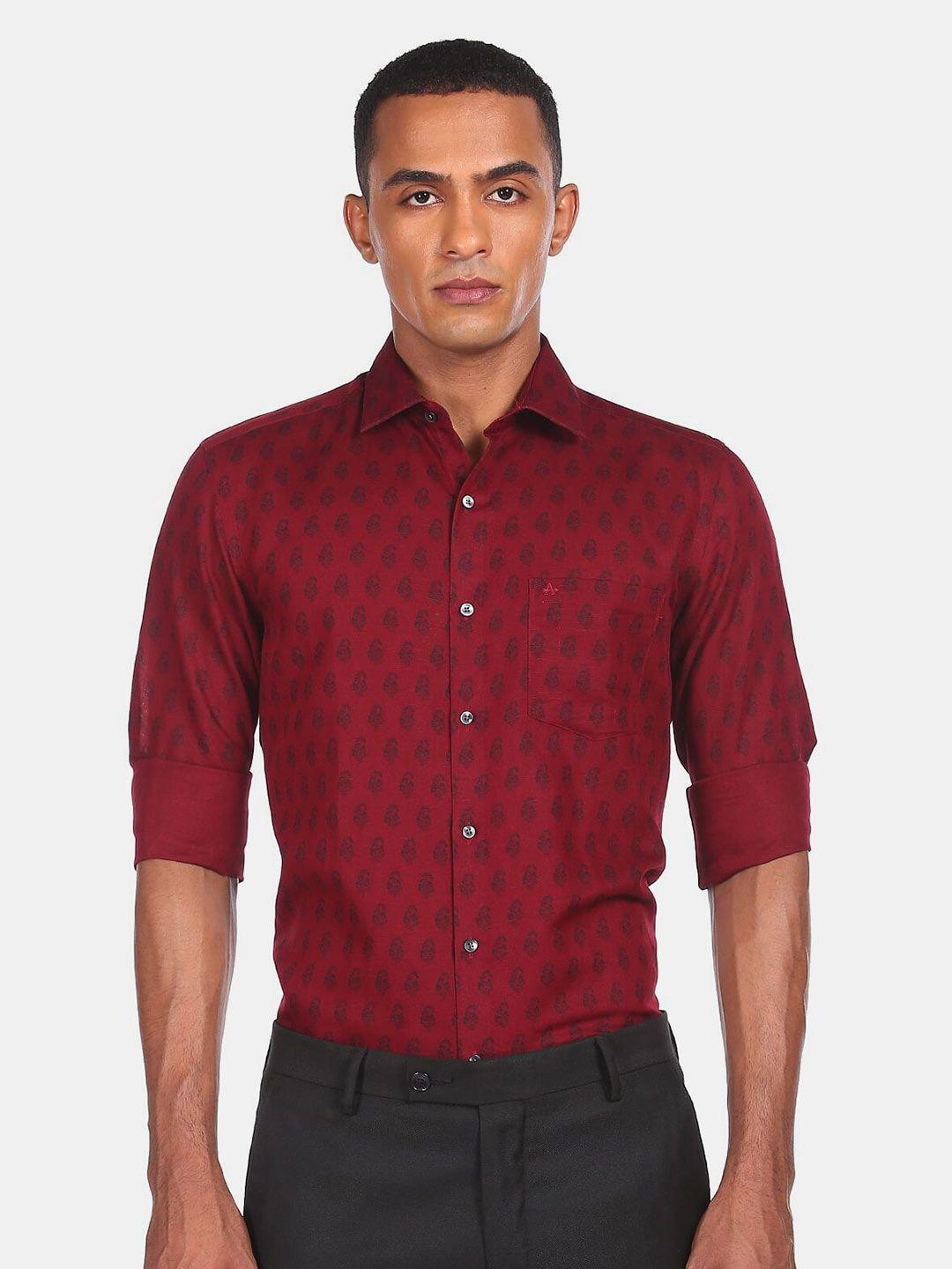 arrow men red slim fit floral printed cotton formal shirt